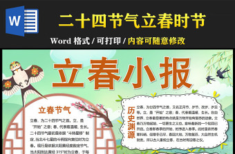 2023立春手抄报简约卡通插画风二十四节气之立春时节电子小报模板