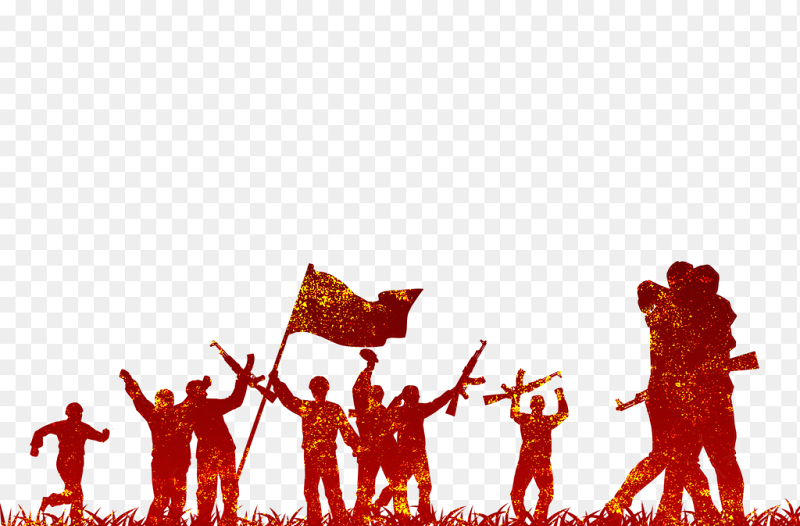 人物军人士兵高举旗帜剪影免抠党政元素素材
