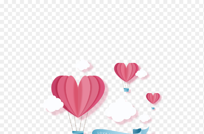 粉色爱心热气球云朵装饰情人节免抠元素素材