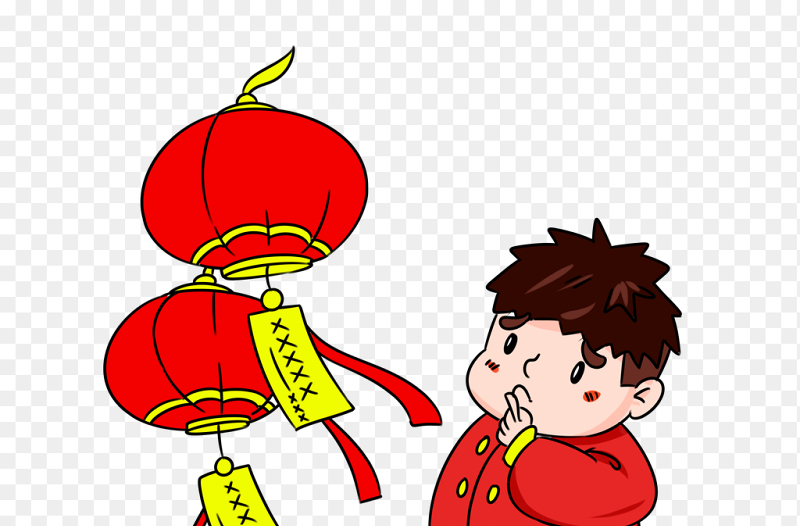 卡通人物小男孩猜灯谜中国传统节日元宵节免抠元素素材