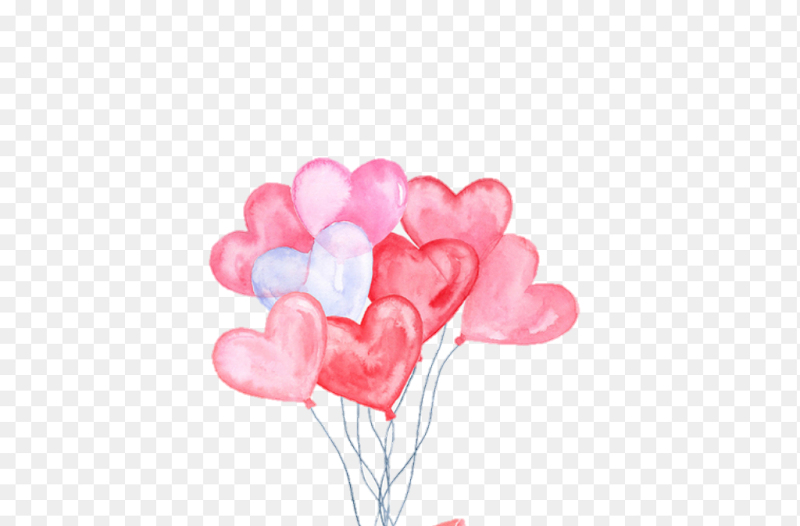 手绘粉色爱心气球信封甜蜜告白情人节免抠元素素材