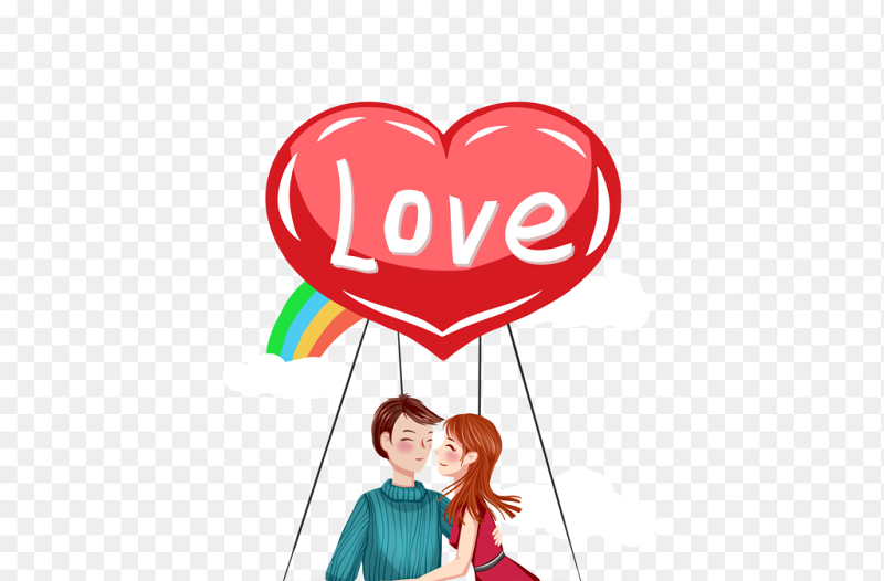 浪漫热气球卡通人物情侣拥抱温馨情人节免抠元素素材