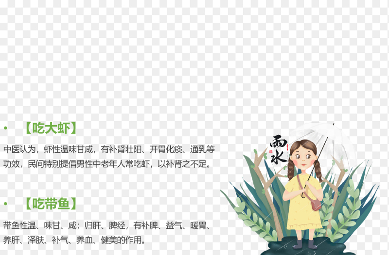 卡通人物小女孩插画风中国传统二十四节气雨水素材免抠元素