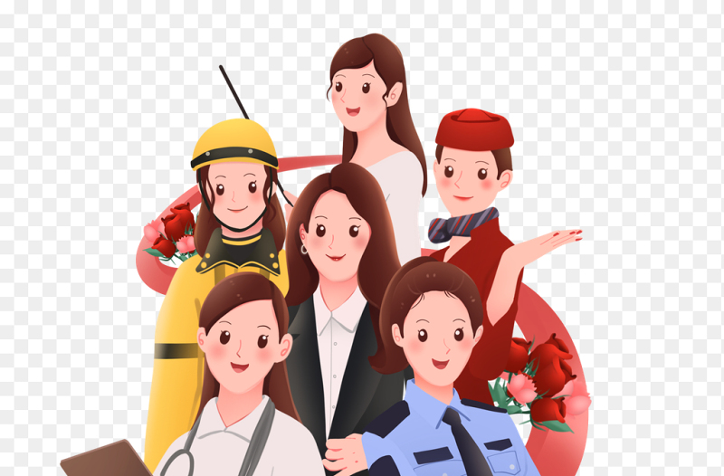 38妇女节职业女性群像卡通风三八妇女节女神节免抠元素素材