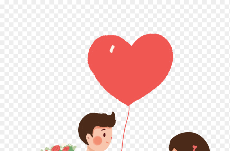 唯美小清新卡通人物情侣惊喜鲜花气球浪漫情人节免抠元素素材