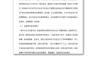 国企党委书记董事长安全生产以案促改专题民主生活会个人发言提纲