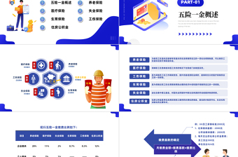 2022企业五险一金知识培训PPT蓝色插画风企业社会保险基础知识课件模板