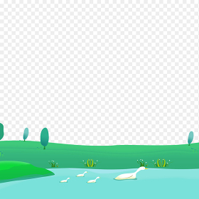 底部边框边角河流鸭子小草植物动物装饰春天春季免抠元素素材