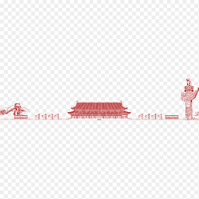 红色天安门长城建筑物旗帜镂空剪影创意免抠元素素材