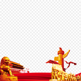 红色底部边框边角党政风飘带华柱天安门石狮狮子装饰免抠元素素材