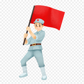 士兵军人高举红旗卡通风免抠元素素材