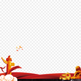 红色底部边框边角红色飘带党徽华柱石狮狮子装饰免抠元素素材