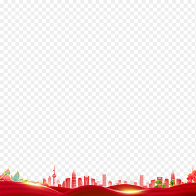 底部边框红色大气花朵建筑物装饰边框免抠党政元素素材装饰框