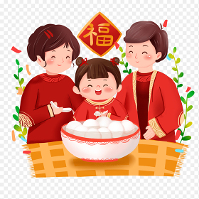 团团圆圆元宵节全家福卡通人物吃汤圆元宵节中国传统节日免抠元素素材