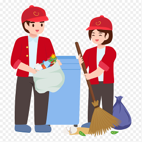 插画风志愿者清扫街道打扫卫生做公益活动免抠元素素材