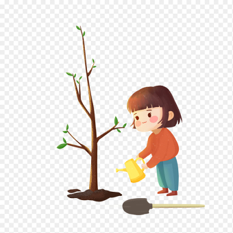 植树浇水的小女孩插画风植树节免抠元素素材